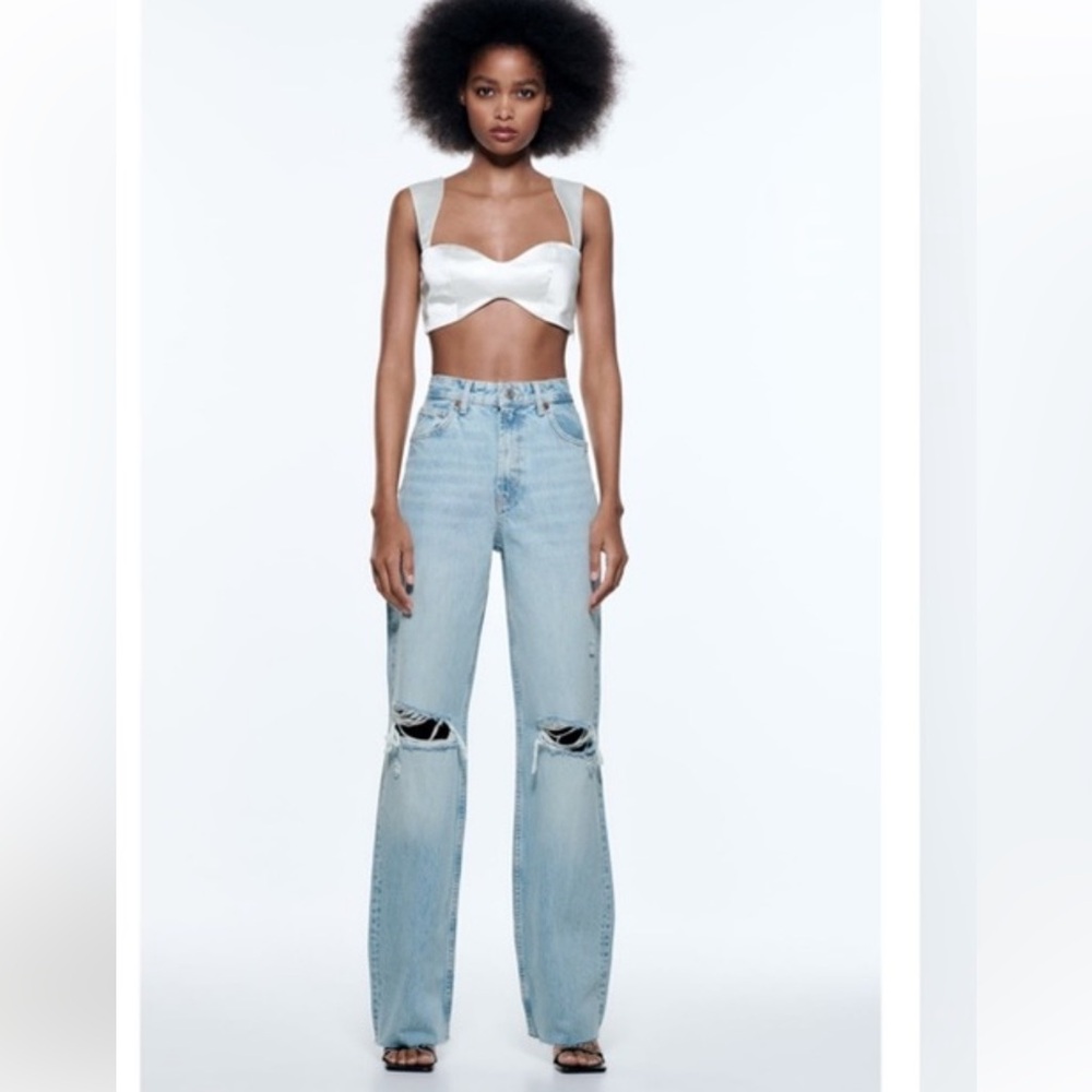 Zara Light Blue Distressed Wide Leg Jeans